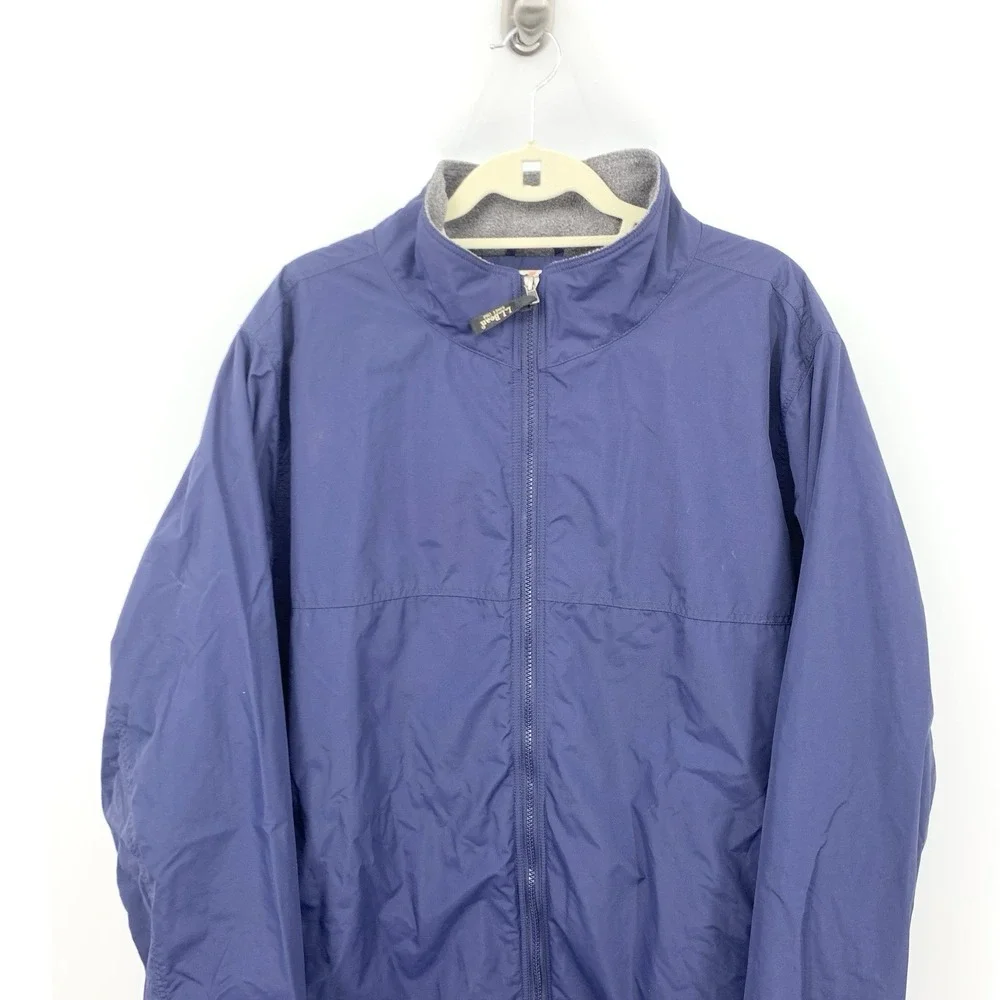 LL‎ Bean Men Size XXL Jacket Blue Nylon Fleece Lined Coat Zip Front